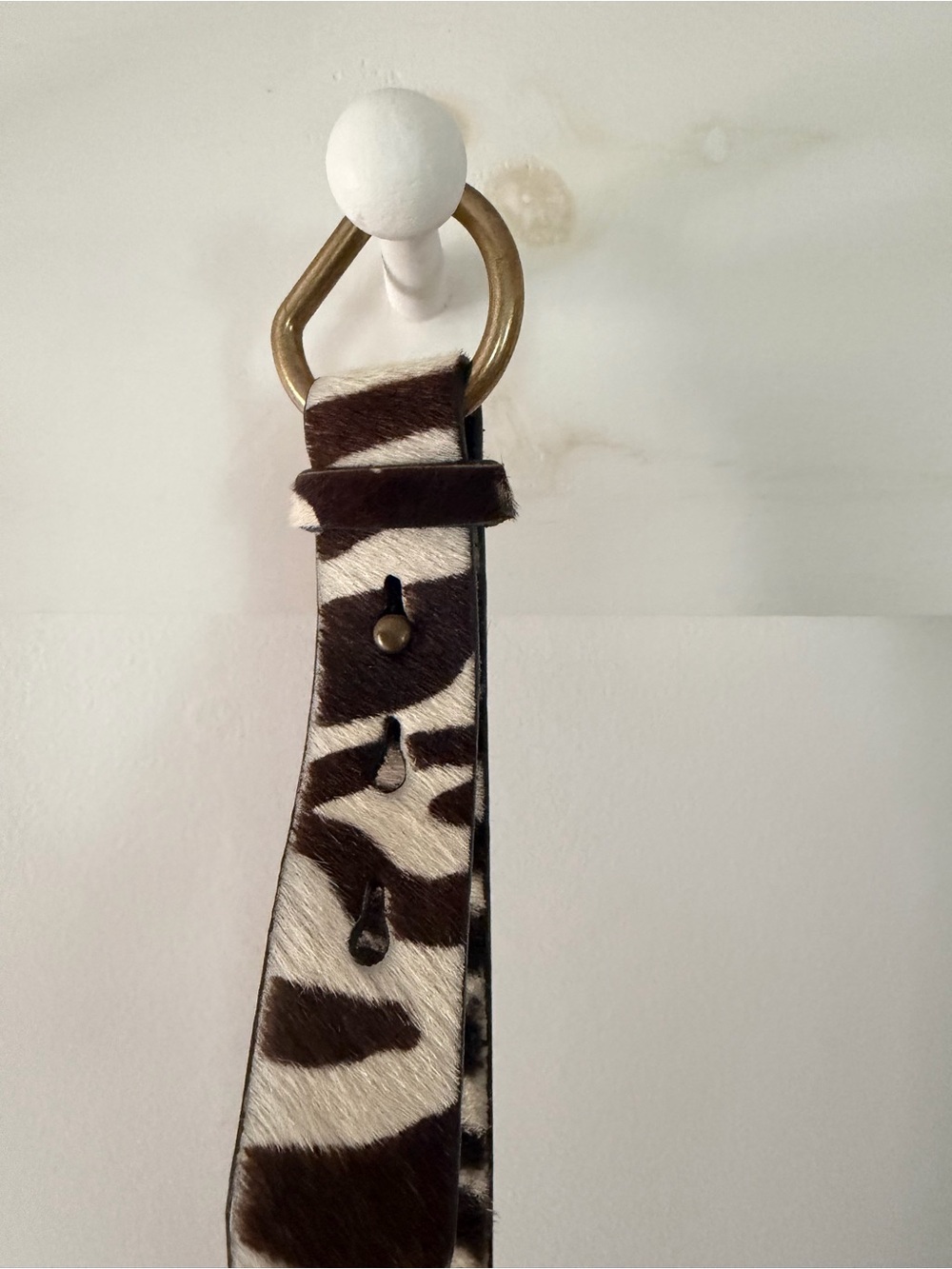 J. Crew Zebra Haircalf Belt in Black and Cream with Brass D-Ring. Women Medium - Picture 2 of 6